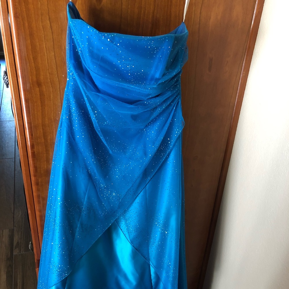 Strapless Blue Ombré Floor Length Dress